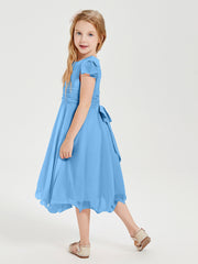 Tea Length Chiffon Junior Bridesmaid Dresses Blue