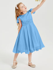 Tea Length Chiffon Junior Bridesmaid Dresses Blue