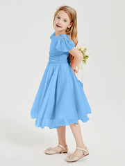 Tea Length Chiffon Junior Bridesmaid Dresses Blue