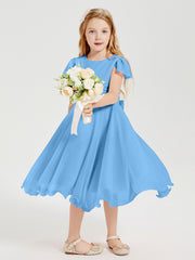 Tea Length Chiffon Junior Bridesmaid Dresses Blue