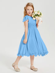 Tea Length Chiffon Junior Bridesmaid Dresses Blue