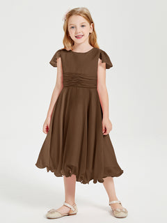 Tea Length Chiffon Junior Bridesmaid Dresses Brown