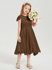 Tea Length Chiffon Junior Bridesmaid Dresses Brown