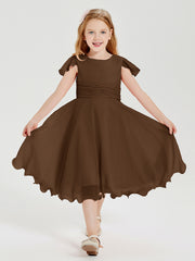 Tea Length Chiffon Junior Bridesmaid Dresses Brown