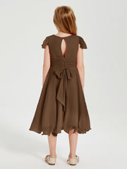Tea Length Chiffon Junior Bridesmaid Dresses Brown