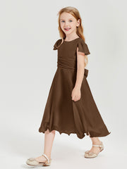 Tea Length Chiffon Junior Bridesmaid Dresses Brown