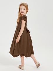 Tea Length Chiffon Junior Bridesmaid Dresses Brown