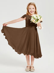 Tea Length Chiffon Junior Bridesmaid Dresses Brown