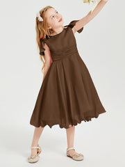 Tea Length Chiffon Junior Bridesmaid Dresses Brown