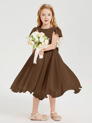 Tea Length Chiffon Junior Bridesmaid Dresses Brown