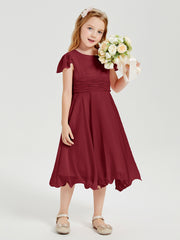 Tea Length Chiffon Junior Bridesmaid Dresses Burgundy