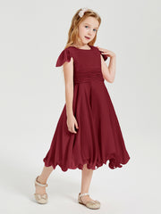 Tea Length Chiffon Junior Bridesmaid Dresses Burgundy