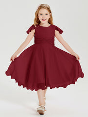 Tea Length Chiffon Junior Bridesmaid Dresses Burgundy