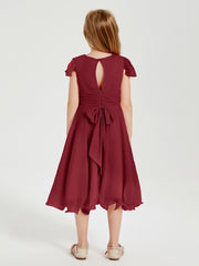 Tea Length Chiffon Junior Bridesmaid Dresses Burgundy