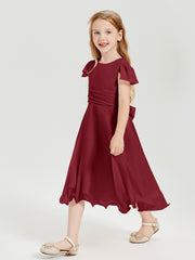 Tea Length Chiffon Junior Bridesmaid Dresses Burgundy