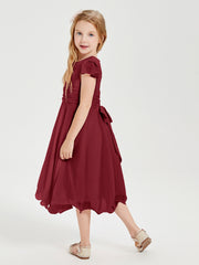 Tea Length Chiffon Junior Bridesmaid Dresses Burgundy