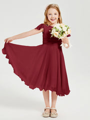Tea Length Chiffon Junior Bridesmaid Dresses Burgundy
