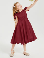 Tea Length Chiffon Junior Bridesmaid Dresses Burgundy