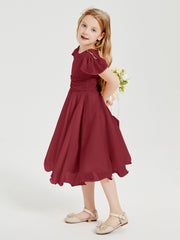Tea Length Chiffon Junior Bridesmaid Dresses Burgundy