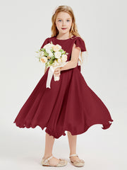 Tea Length Chiffon Junior Bridesmaid Dresses Burgundy