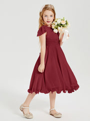 Tea Length Chiffon Junior Bridesmaid Dresses Burgundy