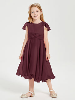 Tea Length Chiffon Junior Bridesmaid Dresses Cabernet