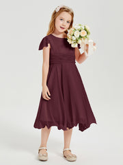 Tea Length Chiffon Junior Bridesmaid Dresses Cabernet