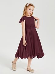Tea Length Chiffon Junior Bridesmaid Dresses Cabernet