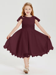Tea Length Chiffon Junior Bridesmaid Dresses Cabernet