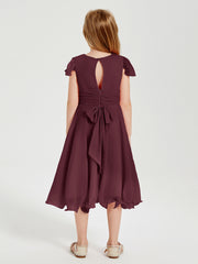 Tea Length Chiffon Junior Bridesmaid Dresses Cabernet