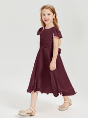 Tea Length Chiffon Junior Bridesmaid Dresses Cabernet