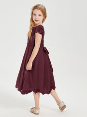 Tea Length Chiffon Junior Bridesmaid Dresses Cabernet