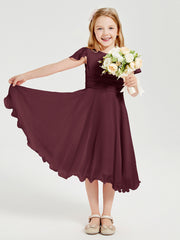 Tea Length Chiffon Junior Bridesmaid Dresses Cabernet