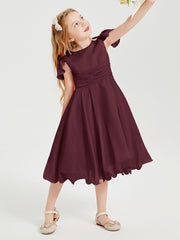 Tea Length Chiffon Junior Bridesmaid Dresses Cabernet