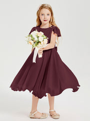 Tea Length Chiffon Junior Bridesmaid Dresses Cabernet