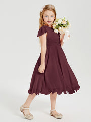 Tea Length Chiffon Junior Bridesmaid Dresses Cabernet