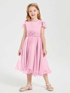 Tea Length Chiffon Junior Bridesmaid Dresses Candy Pink