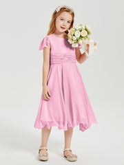 Tea Length Chiffon Junior Bridesmaid Dresses Candy Pink