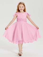 Tea Length Chiffon Junior Bridesmaid Dresses Candy Pink