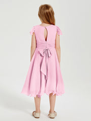 Tea Length Chiffon Junior Bridesmaid Dresses Candy Pink