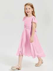 Tea Length Chiffon Junior Bridesmaid Dresses Candy Pink