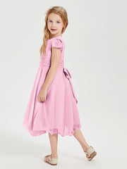 Tea Length Chiffon Junior Bridesmaid Dresses Candy Pink