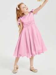 Tea Length Chiffon Junior Bridesmaid Dresses Candy Pink