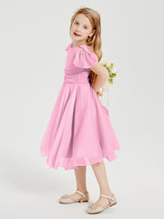 Tea Length Chiffon Junior Bridesmaid Dresses Candy Pink