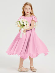 Tea Length Chiffon Junior Bridesmaid Dresses Candy Pink