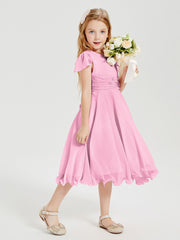 Tea Length Chiffon Junior Bridesmaid Dresses Candy Pink
