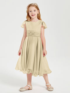 Tea Length Chiffon Junior Bridesmaid Dresses Champagne