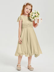 Tea Length Chiffon Junior Bridesmaid Dresses Champagne