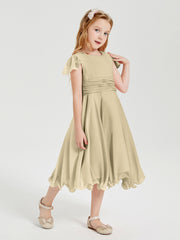 Tea Length Chiffon Junior Bridesmaid Dresses Champagne