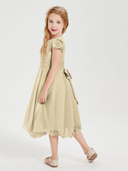 Tea Length Chiffon Junior Bridesmaid Dresses Champagne